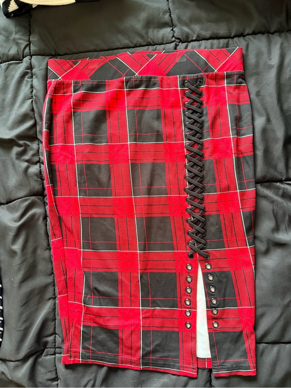 Torrid Red Plaid Lace-Up Pencil Skirt - Women's